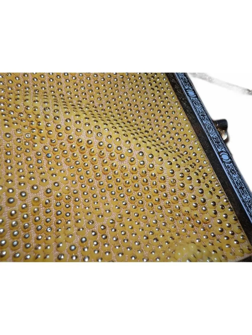 Vintage Yellow Beaded Evening Bag with Silver Tone Frame and Chain